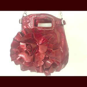 Patent Red Flower Satchel